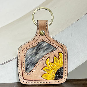 Personalise New Design Hand Tooled Sunflower Flower <b>Key</b> <b>Chain</b> Western Custom Luxury Genuine Cowhide <b>Leather</b> Keychain for Unisex - Product Image 4
