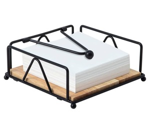 Modern Farmhouse <b>Metal</b> Napkin Holder With Wooden Base And <b>Weighted</b> Arm For Tabletop Dining Kitchen Counter And Restaurant Use - Product Image 1