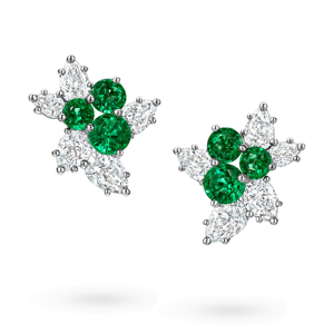 Flower Shape <b>Stud</b> <b>Earrings</b> With Marquise Cut Diamonds And Emeralds In 925 Silver For Women Luxury Everyday Wear - Product Image 1