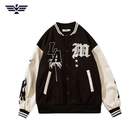 Blouson universitaire unisexe marron vintage en toile respirante avec broderie de lettres, col montant et simple boutonnage, style streetwear d'hiver