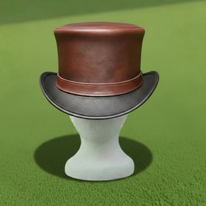 Sombrero de cuero marrón y negro hecho a mano de primera calidad, estilo victoriano, steampunk, gótico, para cosplay. - Product Image 3