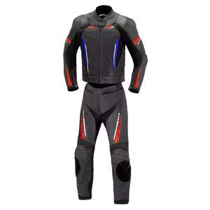 Traje de Motociclismo de Cuero para Hombre, Manga Larga, Diseño de Bloques de Color Negro, Rojo y Azul, Resistente al Viento, de una Pieza con Cierre, para Adultos, para Todas las Temporadas - Product Image 5