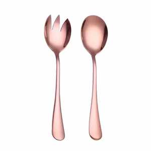 Ensemble de cuillères et fourchettes à salade en or rose, design élégant pour la table à manger - Product Image 1
