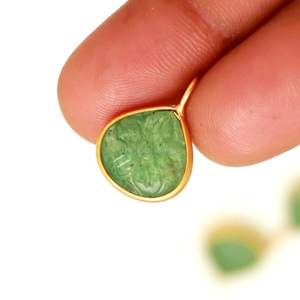 Pendentif fleur en quartz vert naturel, charme en argent sterling 925, pierre précieuse sculptée à la main, pendentif cœur pour la création de bijoux - Product Image 4