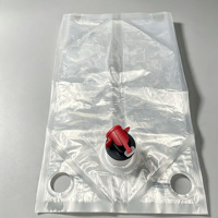 Sac en boîte transparent personnalisé avec robinet rouge et bouchon bleu, emballage aseptique de qualité alimentaire pour vin, jus, sirop et liquides