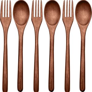 Ensemble cuillère et fourchette en bois fait main, ustensiles de cuisine pour salades, pâtes, fruits et repas quotidiens, couverts rustiques à prix d'exportation - Product Image 6