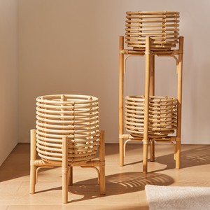 Garden organizer rack for plant pots 2-tier rattan <b>display</b> holder stands handmade wicker <b>flower</b> planter stand - Product Image 6