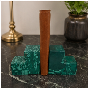 Modern Green Marble Bookends with Brown Leather Spine for Home Decoration - Product Image 6