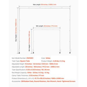 Supporto Regolabile da Tavolo per Palloncini, Altezza 33-107 cm, Lunghezza 71-244 cm, in Metallo, per Arco Nuziale - Product Image 4