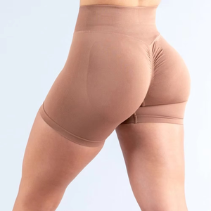 Women High Waist Solid Color Knitted Sporty Shorts Breathable Spandex Nylon Material Skinny Fit Elastic Waist - Product Image 5