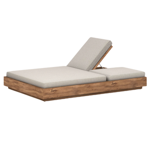 Chaise longue d'extérieur en bois au design minimaliste avec dossier réglable et coussin pour la plage et la piscine - Product Image 5