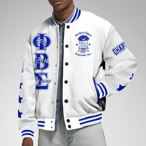 เสื้อแจ็คเก็ต Phi Beta Sigma สำหรับผู้ชาย สีขาว ปักตัวอักษรสีน้ำเงิน สไตล์ Preppy ปกคอพับ ทรงปกติ เหมาะสำหรับใส่ในฤดูหนาว - Product Image 3