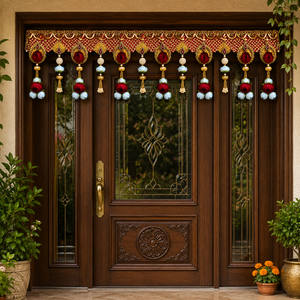Handmade <b>Floral</b> Door Toran for Main Entrance Decorative Bandhanwar Wall Hanging Festival Home Temple Decor Red Gold - Product Image 4