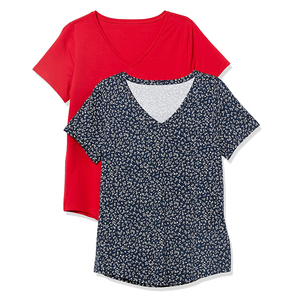 Women Floral Print T Shirt Short Sleeve V Neck Knitted Tee Casual Summer Top Custom Logo - Product Image 3