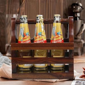 Porte-bouteilles de bière en bois moderne pour 6 bouteilles avec poignée, forme rectangulaire, organisateur de boissons multi-usages, logo personnalisé, haute qualité - Product Image 5