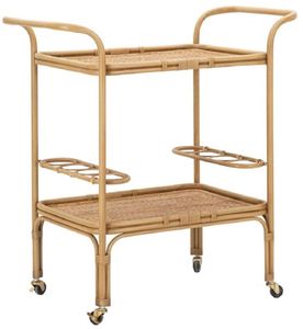 Elegant Cane Rattan Rolling <b>Serving</b> <b>Trolley</b> With Multi Layer Storage For Contemporary Kitchen Organization - Product Image 1