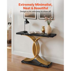 Modern 39-Inch <b>Gold</b> <b>Console</b> <b>Table</b> Narrow Long Sofa Accent Stand Wood Rectangle Entrance Desk for Home Use Behind Couch - Product Image 2