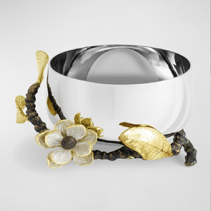 Elegante tazón plateado envuelto en una llamativa base de rama floral dorada. Centro de mesa de lujo perfecto. Disponible a precio de mayorista. - Product Image 1