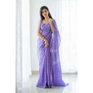 FANTAISIE DOUCE LIN SLUB SOIE SAREE AVEC BLOUSE NON POUSSÉE VÊTEMENT LAVANDE VÊTEMENTS - Product Image 1