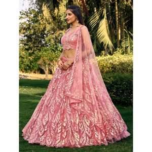 Impresionante Red De Lentejuelas Rosa Dama De Honor Lehenga Choli Con Dupatta - Product Image 6