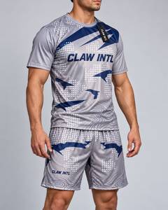 CLAW INTL ชุดเสื้อฟุตบอลชาย สีเทา สีน้ำเงิน พิมพ์ลายแบบซับลิเมชั่น คอกลม แขนสั้น โพลีเอสเตอร์ดูดซับความชื้น ทรงสปอร์ต - Product Image 3