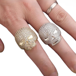 Men's 925 Silver Skull <b>Cocktail</b> <b>Ring</b> With Crystal Pave Setting Hiphop Style <b>Gold</b> Plated - Product Image 3