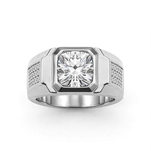 Bague de mariage pour homme en moissanite, coupe coussin, sertissage clos, en argent 925, bague de fiançailles - Product Image 1
