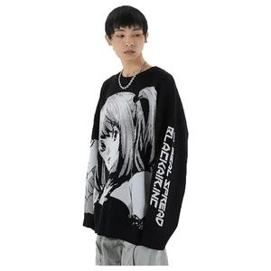 ผู้ผลิตเสื้อผ้ารับสั่งทำเสื้อสเวตเตอร์ผู้ชายถักลายอนิเมะแบบแจ็คการ์ด คอกลม แขนยาว สีดำ - Product Image 4