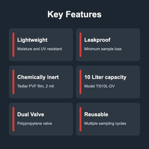 ถุงเก็บตัวอย่างก๊าซ TECHINSTRO Tedlar ขนาด 10 ลิตร ฟิล์ม PVF วาล์วคู่ ป้องกันการรั่วซึม สำหรับการเก็บตัวอย่างก๊าซในอากาศ VOC และดิน - Product Image 5