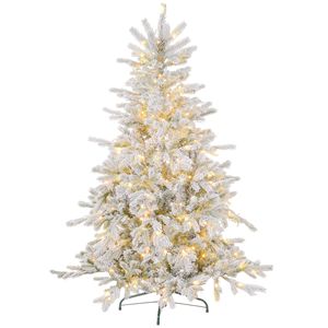 Albero di Natale Artificiale Preilluminato con Luci LED Bianco Caldo, 150 cm, 931 Rami, Base in Metallo Pieghevole, Effetto Neve, Realistico - Product Image 1