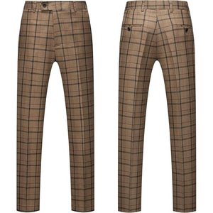 Costume 3 pièces pour homme, style britannique, à carreaux, 100% coton, tenue de cérémonie, double boutonnage, col mandarin, plissé, anti-plis, pour adultes - Product Image 3