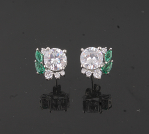 CZ Green Gemstone <b>Stud</b> Earrings Silver Plated Round Cut <b>Emerald</b> Green Chalcedony Ear <b>Studs</b> Wholesale Fashion Jewelry For Woman - Product Image 5