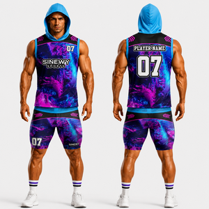 High Quality Men <b>Compression</b> Hood American 7v7 Jersey Sleeveless Hoodie Sublimated Summer Quick Dry Flag Football Uniforms 100% - Product Image 1