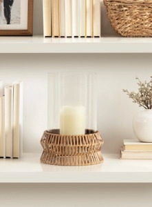Glass <b>Jar</b> And Rattan Holder For Candle Storage Home <b>Decor</b> And Table Centerpiece Rustic Stylish Handmade Woven Accent - Product Image 1