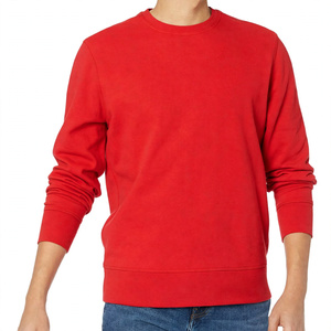 เสื้อสเวตเชิ้ตคอกลมสีแดงล้วน แขนยาว ผ้าฝ้ายฟลีซ สำหรับผู้ชาย สวมใส่สบายๆ ในฤดูหนาว เสื้อผ้าพื้นฐานสีเรียบ ผู้ผลิตเสื้อผ้า - Product Image 1