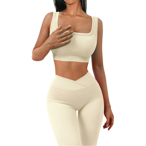 Yoga <b>Pants</b> Sets 2 Piece V Shaped Backless Active Wear Custom Woman Activewear Manufacturer New Flare Leggings Gym Yoga Sport Set - Product Image 6