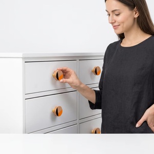 Bouton de meuble moderne en bois avec incrustation de résine orange, poignée ronde pour commode d'hôpital, quincaillerie de rangement - Product Image 4