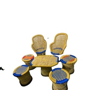 Ensemble de chaises modernes à 2 canapés à la mode 4 poufs Table centrale intérieur extérieur jardin salon osier bambou fait salle à manger scandinave - Product Image 1