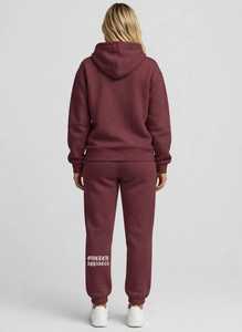 <b>Women's</b> Maroon <b>White</b> Color Block Printed 2-in-1 Polyester Tracksuit Set Full Sleeve Turtleneck Zipper Sporty Loose Fit <b>Joggers</b> - Product Image 3