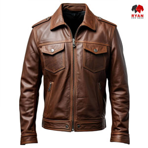 แจ็คเก็ตหนังแท้แบบสั่งทำพิเศษสำหรับผู้ชาย ยี่ห้อ Ryan Pro Gear เนื้อผ้านุ่มสบาย ระบายอากาศได้ดี พร้อมโลโก้สั่งทำ เป็นมิตรต่อสิ่งแวดล้อม - Product Image 1