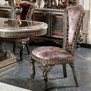 Ensemble de table à manger de style européen classique de luxe en acajou massif, buffet d'appoint argenté, noir et rouge, meubles de salle à manger - Product Image 3