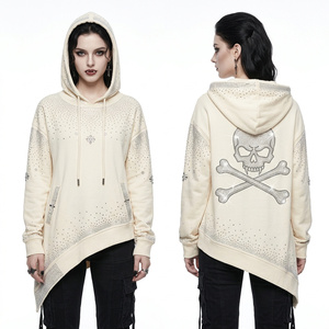 Sweat à capuche personnalisé pour femme, coupe asymétrique, avec motif crâne et os croisés en strass sur le dos, style gothique scintillant, fournisseur - Product Image 1