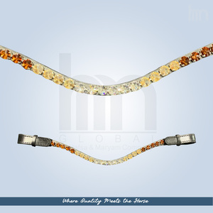 Diadema de Cuero Curvada con Ondas de Diamantes de Imitación en Degradado Marrón Dorado, Accesorios de Doma para Caballos con Brillo Champán HMGLOBAL - Product Image 4