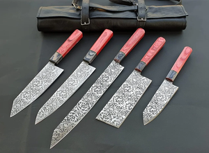 LEGACY BLADES Ensemble de 5 couteaux de chef en acier Damas faits à la main, manches en bois pleine longueur, design ambidextre, durables et éco-responsables - Product Image 3