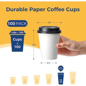 Confezione da 100 Bicchieri da Caffè Usa e Getta Premium da 350 ml con Coperchi, Antigoccia, per Bevande Calde da Viaggio - Product Image 3