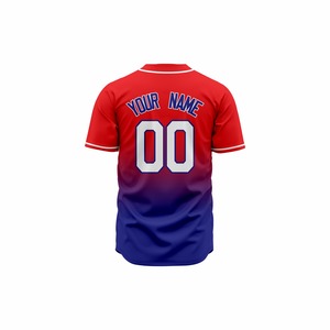 เสื้อเบสบอลแบบกำหนดเอง สีแดงน้ำเงินไล่เฉด พิมพ์ลายแบบซับลิเมชั่น ระบายเหงื่อได้ดี สำหรับผู้ใหญ่ แขนสั้น ติดกระดุมด้านหน้า - Product Image 3