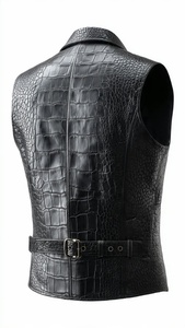 <b>Men's</b> Genuine <b>Leather</b> <b>Vest</b> Single Breasted Solid Color Autumn Outerwear - Product Image 6
