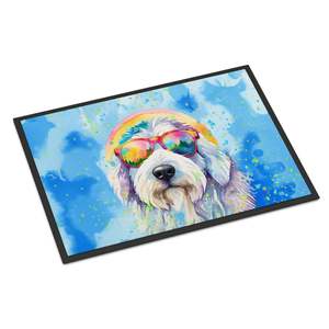 Old English Sheepdog Hippie Felpudo Antideslizante Interior/Exterior Lavable Alfombra de pila baja 24H X 36W para entrada de puerta delantera - Product Image 1
