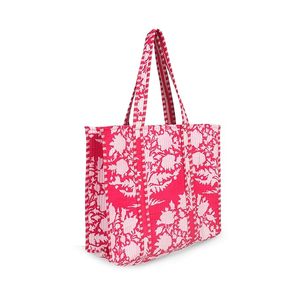 Sacs fourre-tout matelassés faits main en Inde pour femmes, en coton rose blush, imprimé tigre, sac fourre-tout en coton matelassé Kantha - Product Image 2