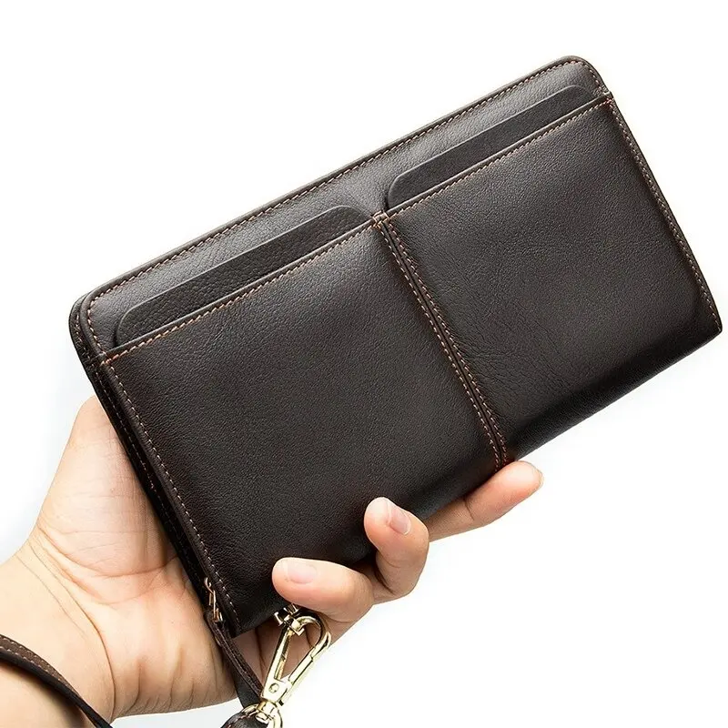 Leather Retro Multifunctional Hand Clutch Bag Of Men Long Purse Card Wallet With Wrist Band Belt MBF-0736